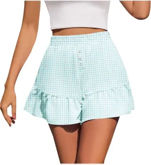 Women's High Waisted Shorts Cute Plaid Print Skirts 2025 Trendy Flowy Elegant Lounge Bottoms Summer Going Out Pants