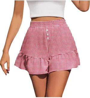 Women's High Waisted Shorts Cute Plaid Print Skirts 2025 Trendy Flowy Elegant Lounge Bottoms Summer Going Out Pants