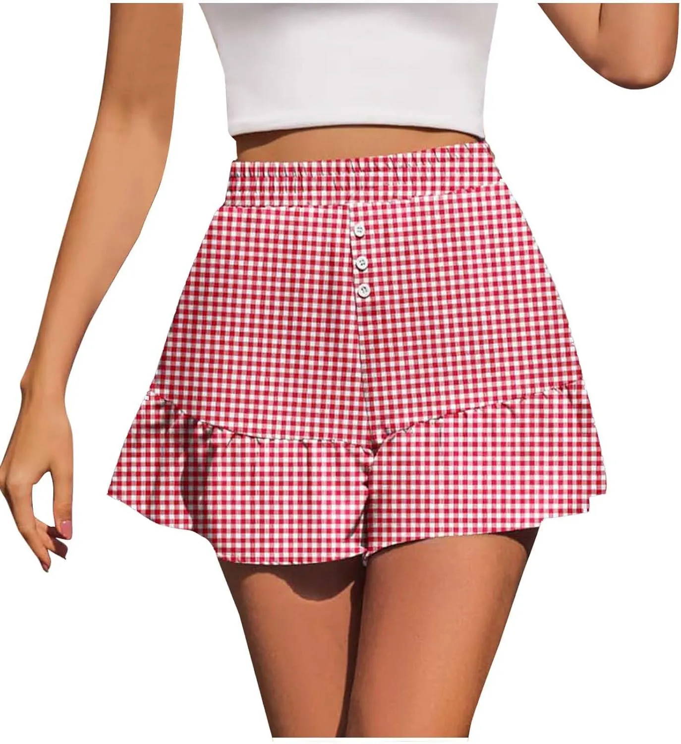 Women's High Waisted Shorts Cute Plaid Print Skirts 2025 Trendy Flowy Elegant Lounge Bottoms Summer Going Out Pants