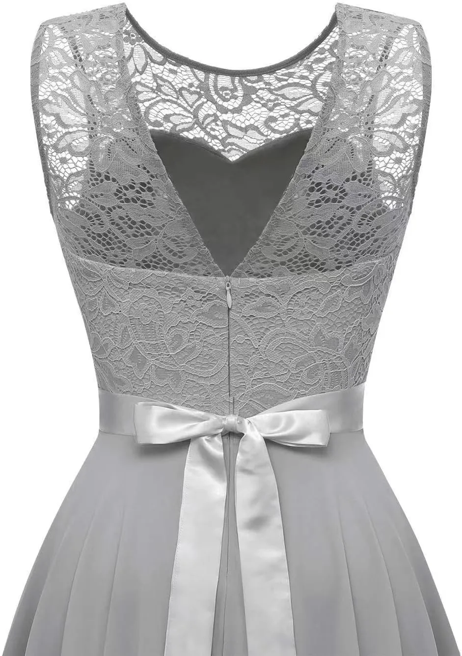 Womens Lace Crewneck High Low Evening Dresses Sleeveless High Waisted A Line Flare Hem Ruffle Chiffon Dress