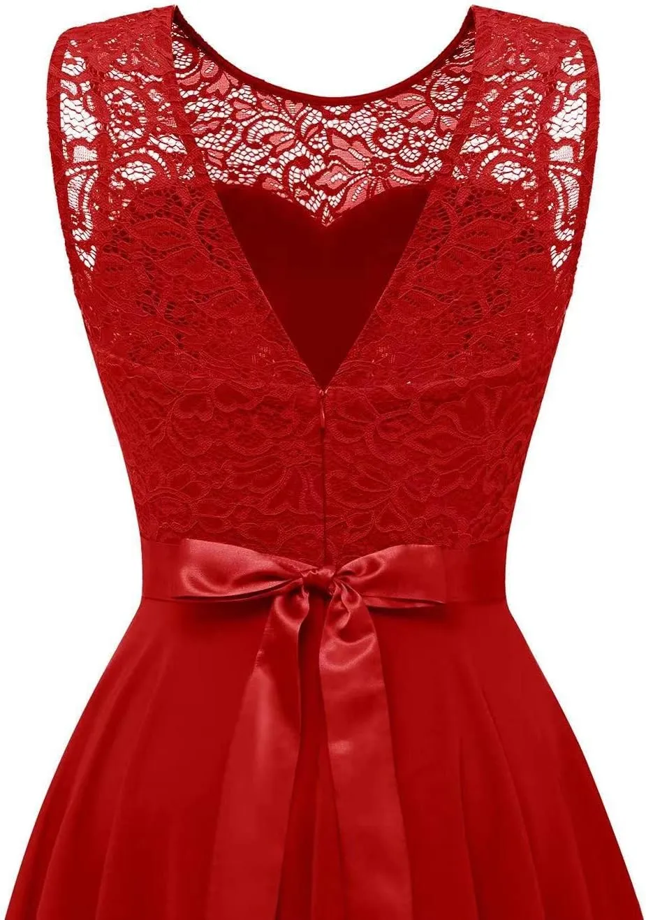 Womens Lace Crewneck High Low Evening Dresses Sleeveless High Waisted A Line Flare Hem Ruffle Chiffon Dress