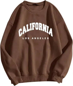 Women's Letter Graphic Print Sweatshirt Cute Los Angeles Oversized Pullover Crewneck Long Sleeve Tops for Teen Girls