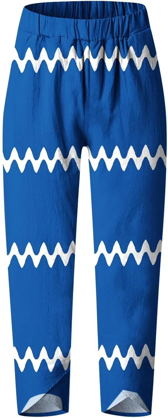 Women's Linen Cropped Pants Tapered Ankle Capris Trousers Casual Elastic Waist Sweatpant with Pockets Boho Lounge Pant