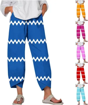 Women's Linen Cropped Pants Tapered Ankle Capris Trousers Casual Elastic Waist Sweatpant with Pockets Boho Lounge Pant