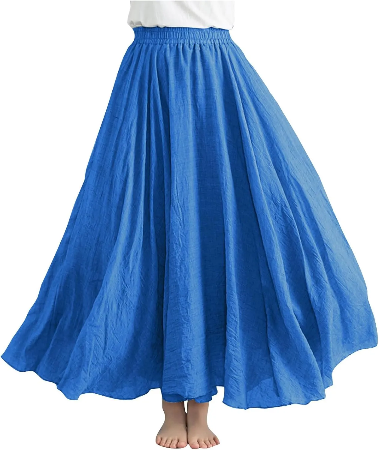 Womens Linen Maxi Skirts Flowy Elegant Pleated Solid Color Skirt High Waisted Plus Size 2025 Trendy Summer Dress