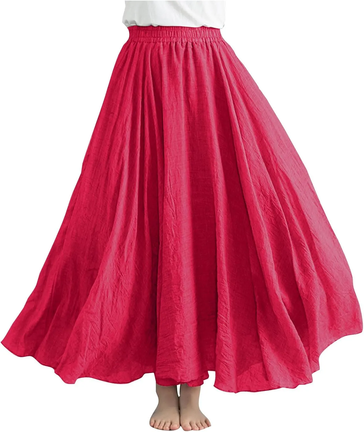 Womens Linen Maxi Skirts Flowy Elegant Pleated Solid Color Skirt High Waisted Plus Size 2025 Trendy Summer Dress