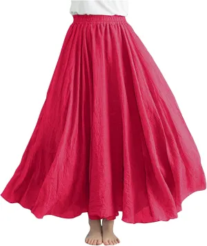 Womens Linen Maxi Skirts Flowy Elegant Pleated Solid Color Skirt High Waisted Plus Size 2025 Trendy Summer Dress