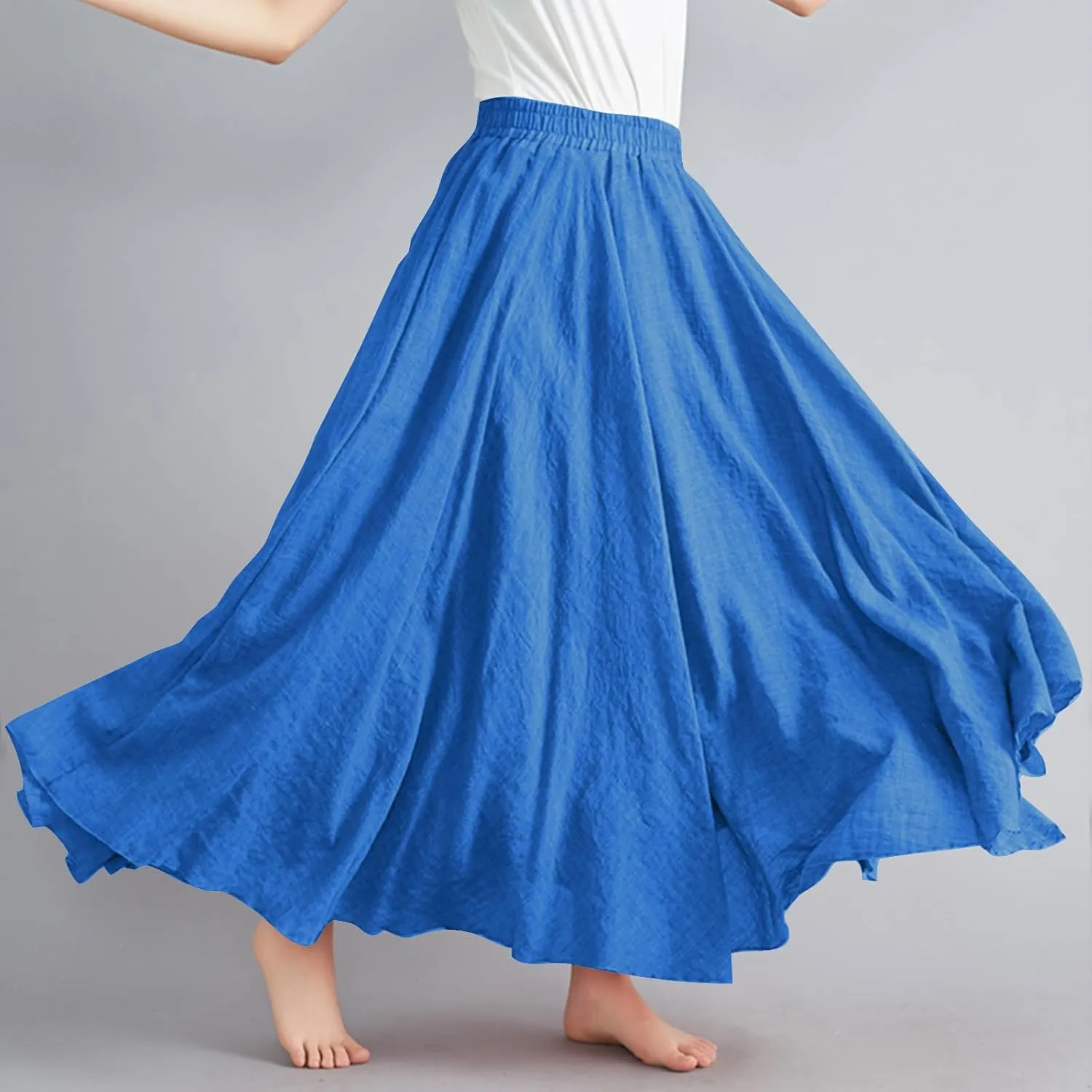 Womens Linen Maxi Skirts Flowy Elegant Pleated Solid Color Skirt High Waisted Plus Size 2025 Trendy Summer Dress