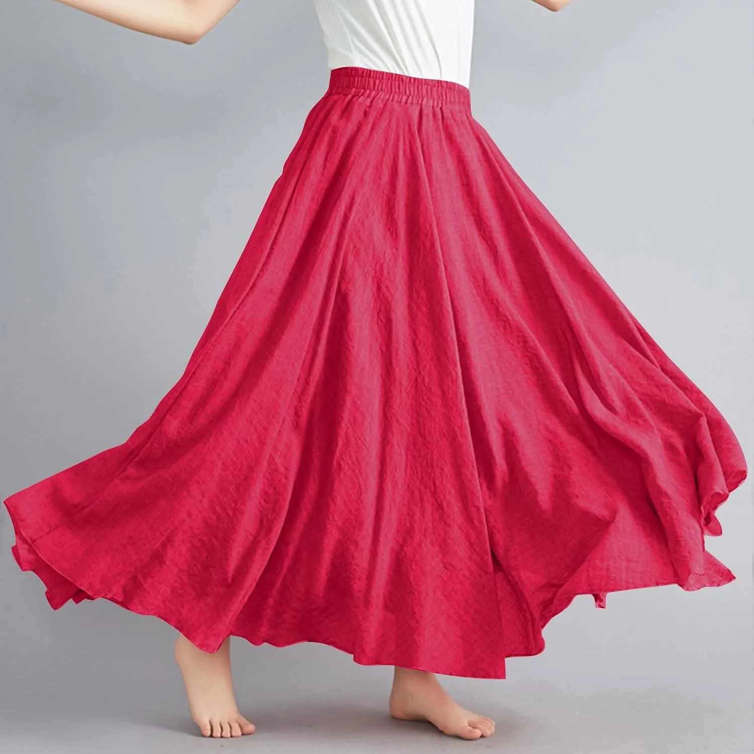Womens Linen Maxi Skirts Flowy Elegant Pleated Solid Color Skirt High Waisted Plus Size 2025 Trendy Summer Dress