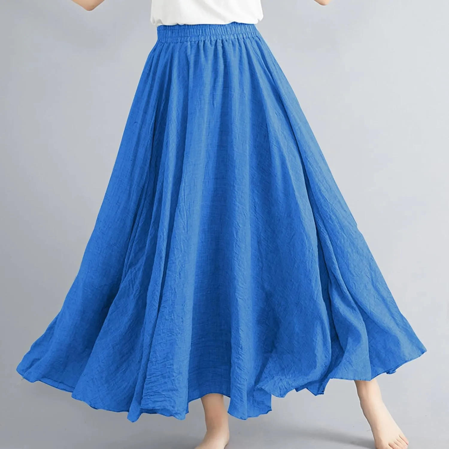 Womens Linen Maxi Skirts Flowy Elegant Pleated Solid Color Skirt High Waisted Plus Size 2025 Trendy Summer Dress