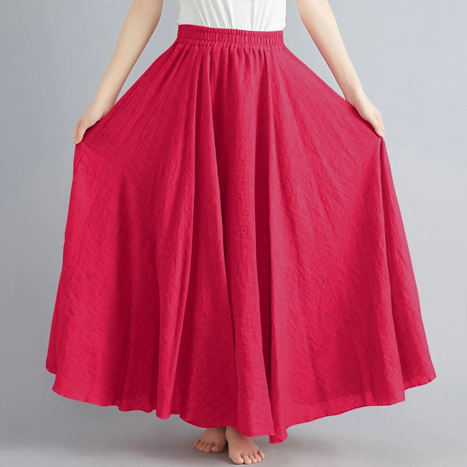 Womens Linen Maxi Skirts Flowy Elegant Pleated Solid Color Skirt High Waisted Plus Size 2025 Trendy Summer Dress