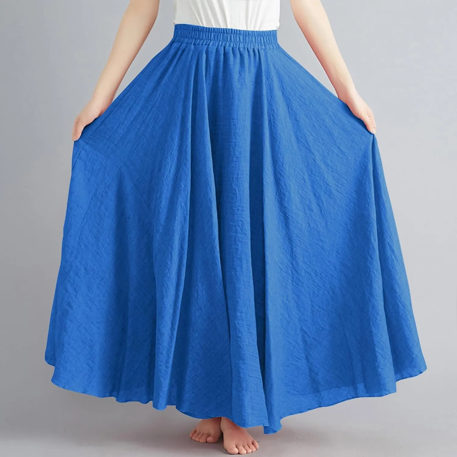 Womens Linen Maxi Skirts Flowy Elegant Pleated Solid Color Skirt High Waisted Plus Size 2025 Trendy Summer Dress