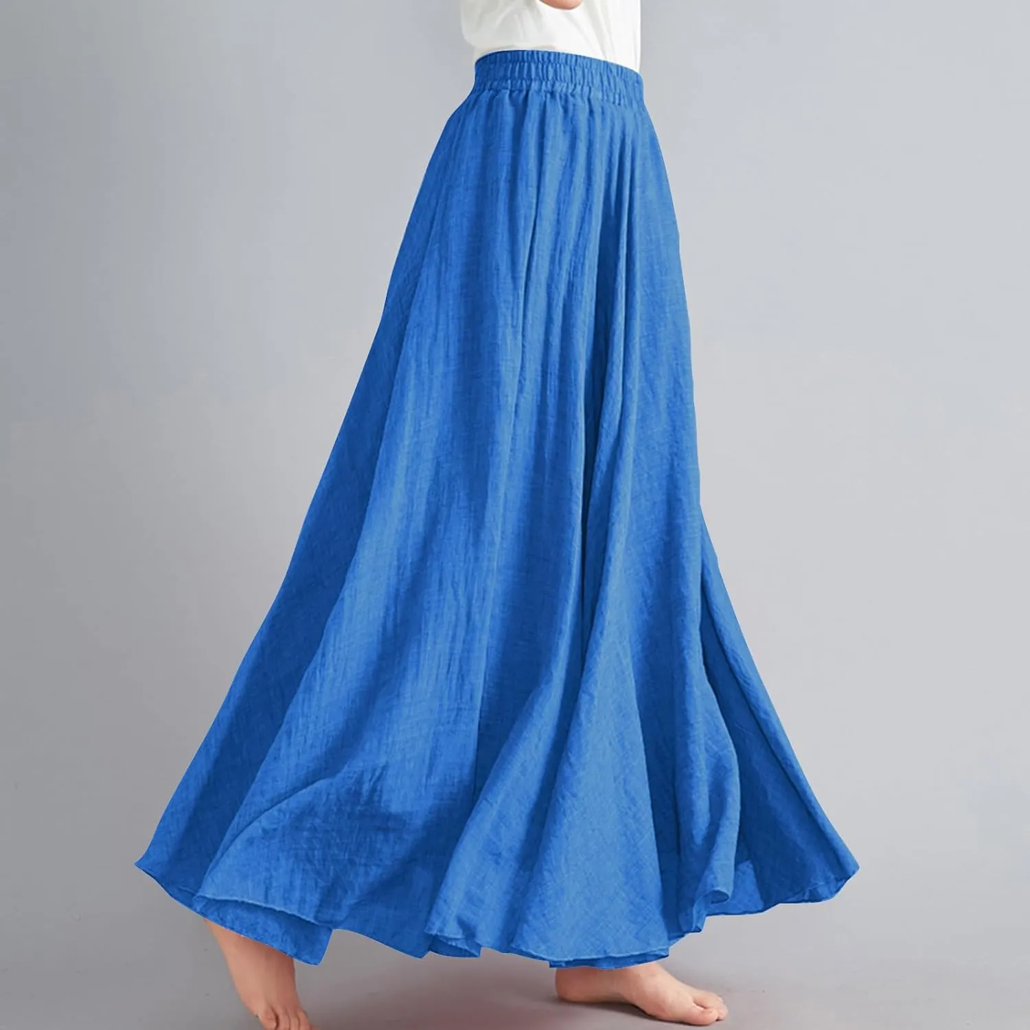 Womens Linen Maxi Skirts Flowy Elegant Pleated Solid Color Skirt High Waisted Plus Size 2025 Trendy Summer Dress