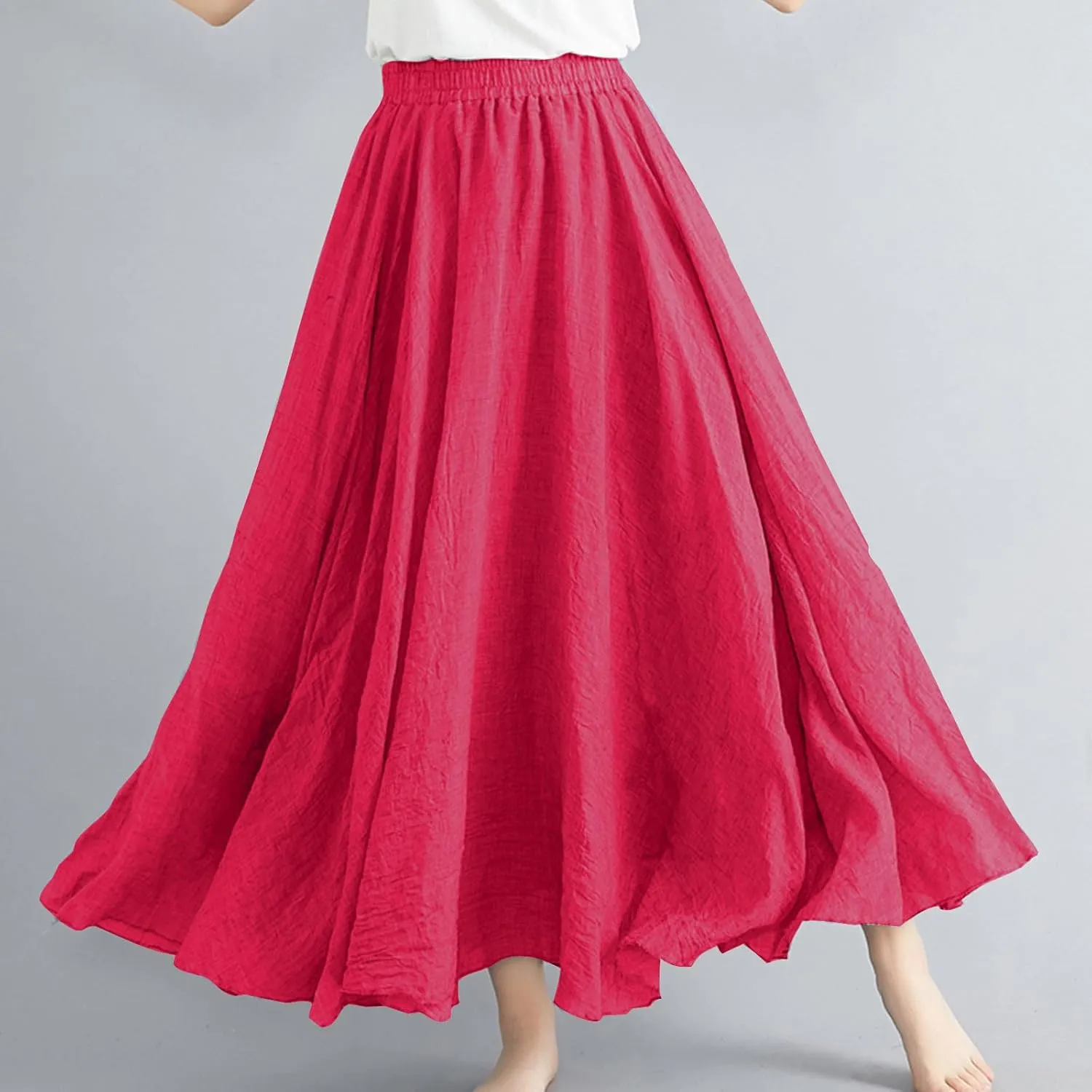 Womens Linen Maxi Skirts Flowy Elegant Pleated Solid Color Skirt High Waisted Plus Size 2025 Trendy Summer Dress