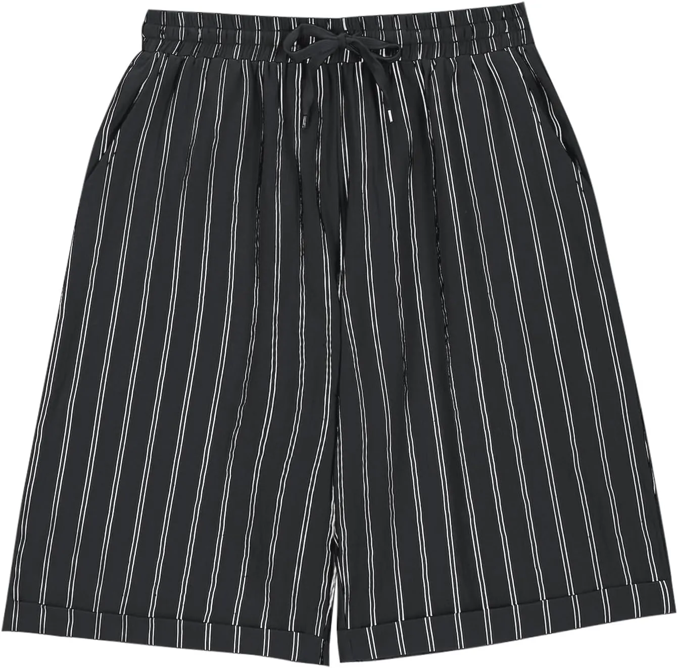 Womens Linen Wide Leg Pants Loose High Waisted Drawstring Baggy Beach Trousers Casual Bermuda Shorts with Pockets