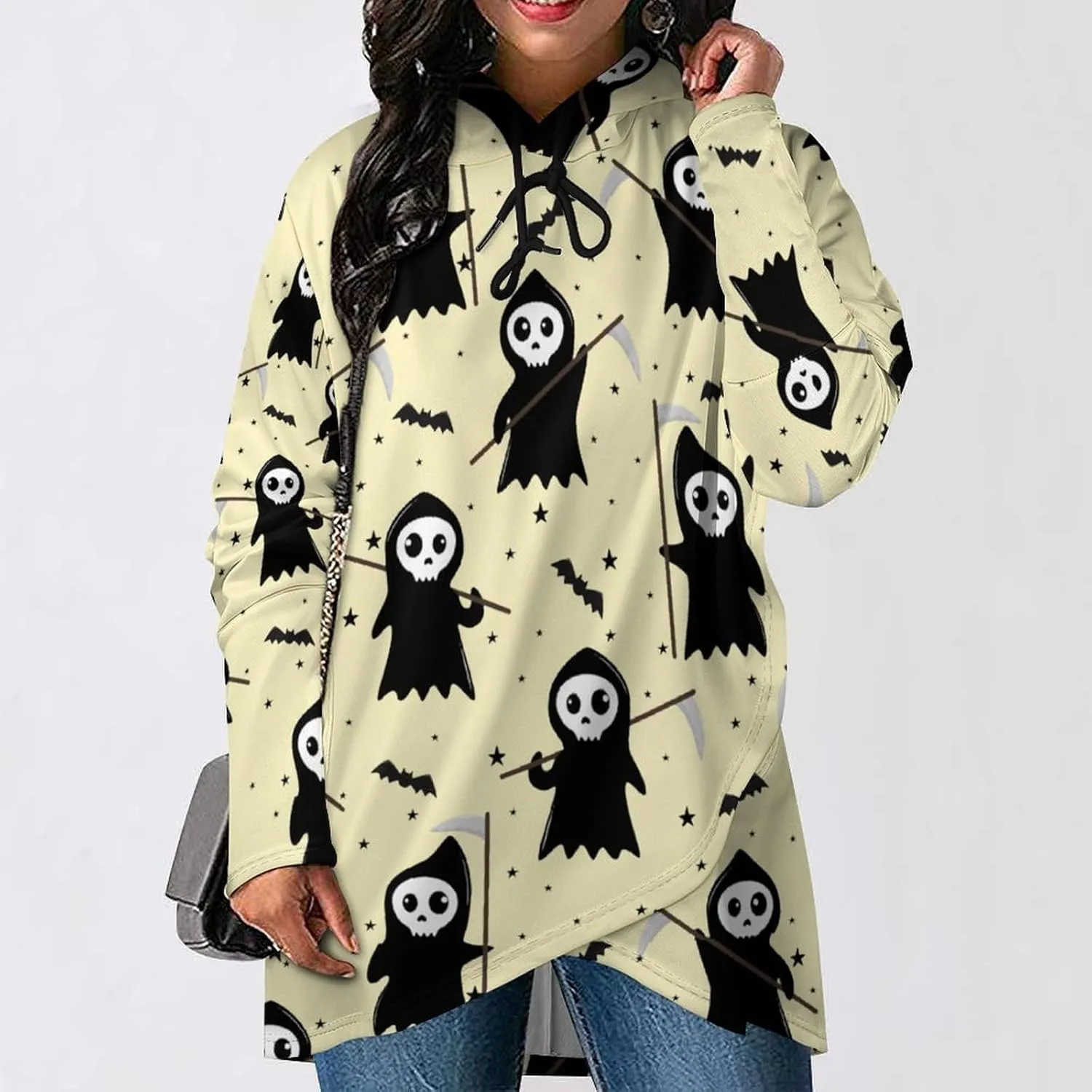 Womens' Long-sleeve Cape Style Halloween Death Hoodie Decked Elegant Lounge
