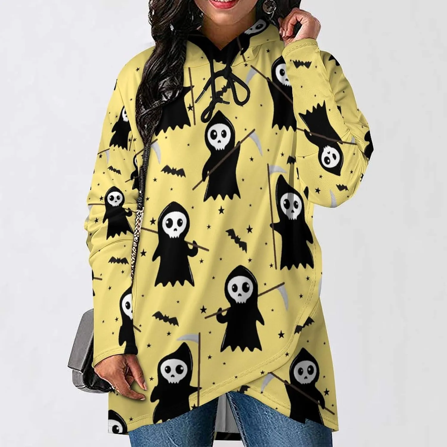Women's Long Sleeves Cloak Style Halloween Death Hoodie Layered Elegant Loose-fit