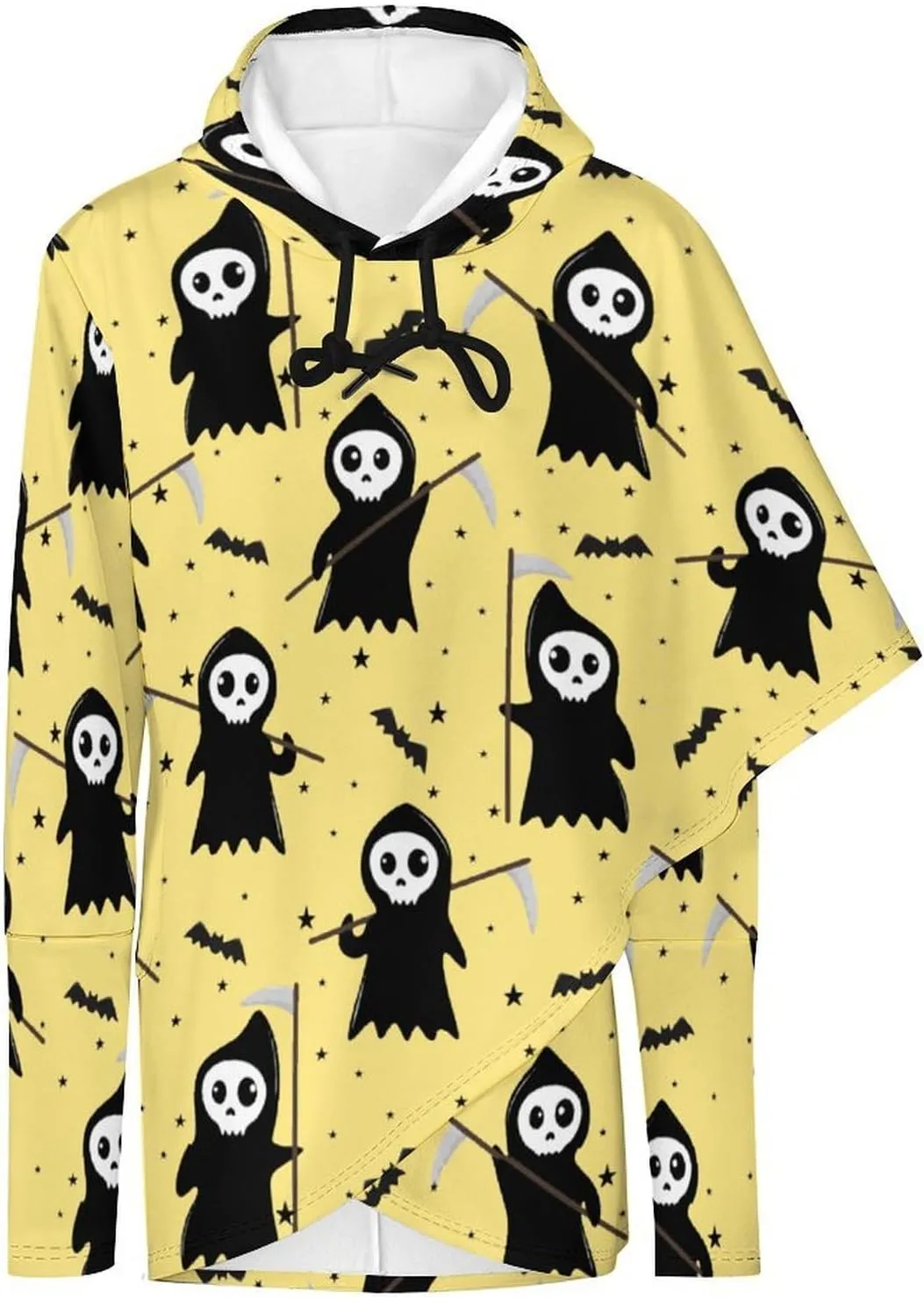 Women's Long Sleeves Cloak Style Halloween Death Hoodie Layered Elegant Loose-fit