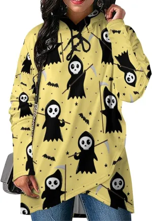 Women's Long Sleeves Cloak Style Halloween Death Hoodie Layered Elegant Loose-fit