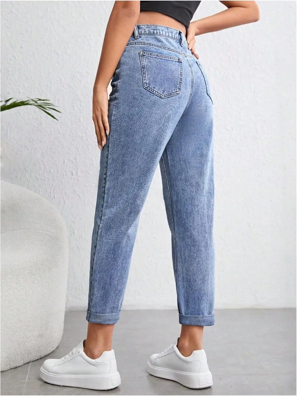 Women's Maternity Casual High Waist Zipper Ripped Jeans Pants Trousers Mom Fit Denim Pants