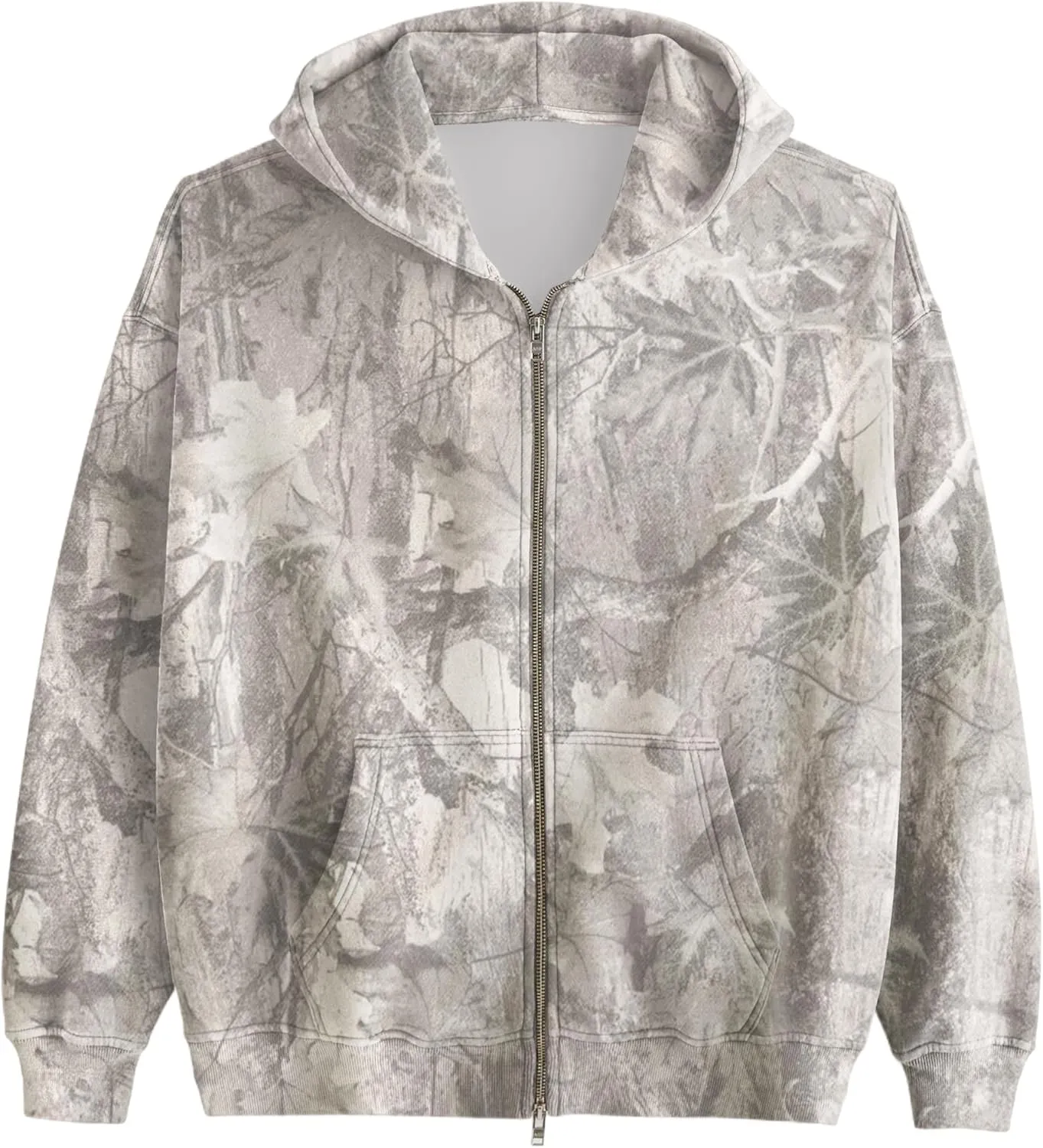 Womens Mens Camo Zip Up Hoodie Maple Leaf Print Oversized Hooded Sweatshirt Fleece Long Sleeve Jacket