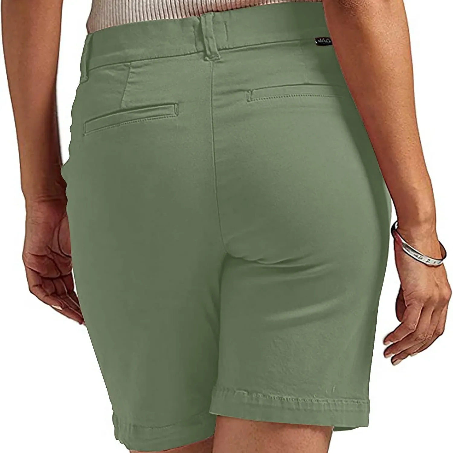 Women's Mid Rise Slim Fit Chino Bermuda Shorts Ultra Lux Comfort Walking Super Comfy Business Casual Pants