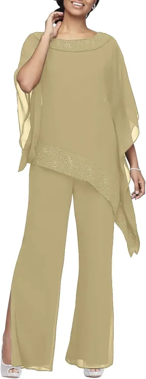 Women's Mother of The Bride Pant Suits 3 Piece Set Mother of Bride Wear for Wedding Guest Evening Party Gowns