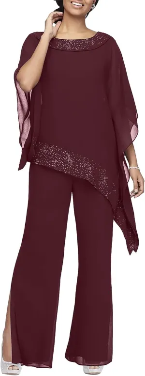 Women's Mother of The Bride Pant Suits 3 Piece Set Mother of Bride Wear for Wedding Guest Evening Party Gowns