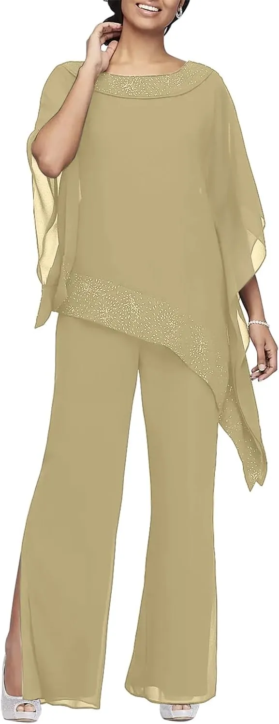 Women's Mother of The Bride Pant Suits 3 Piece Set Mother of Bride Wear for Wedding Guest Evening Party Gowns
