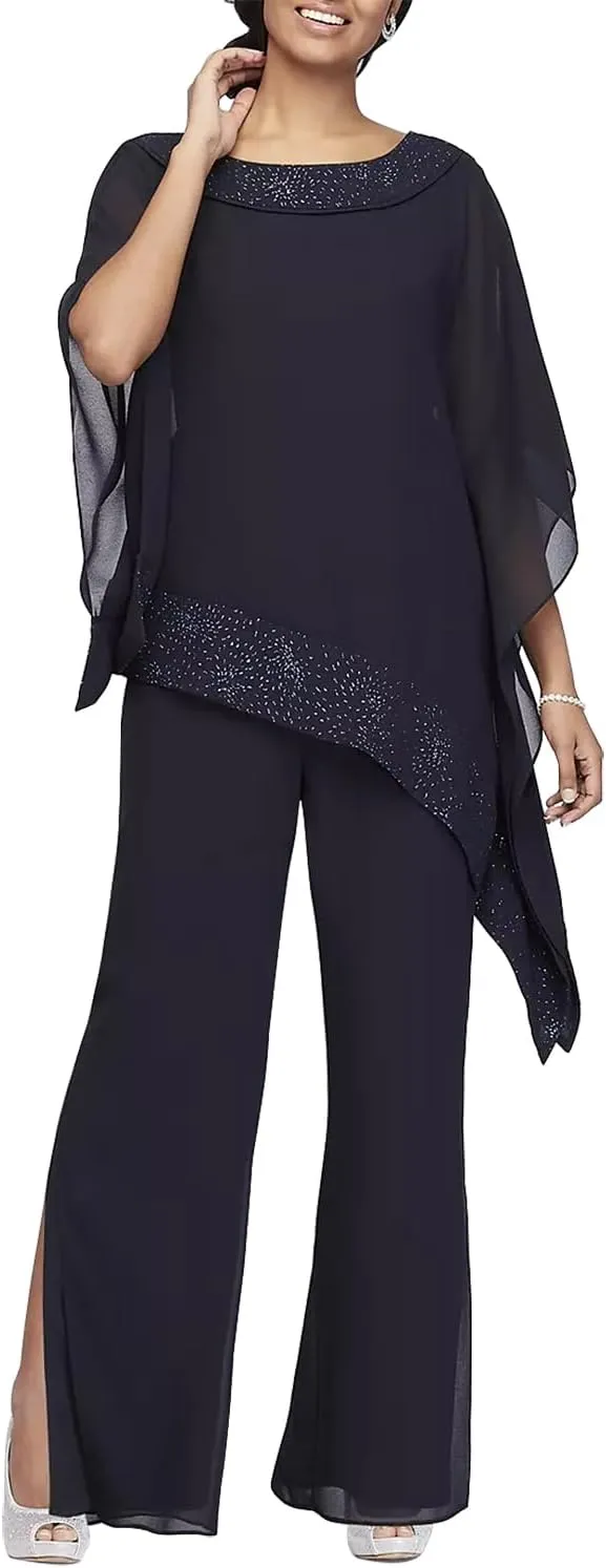 Women's Mother of The Bride Pant Suits 3 Piece Set Mother of Bride Wear for Wedding Guest Evening Party Gowns