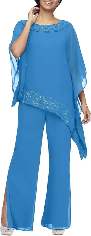 Women's Mother of The Bride Pant Suits 3 Piece Set Mother of Bride Wear for Wedding Guest Evening Party Gowns