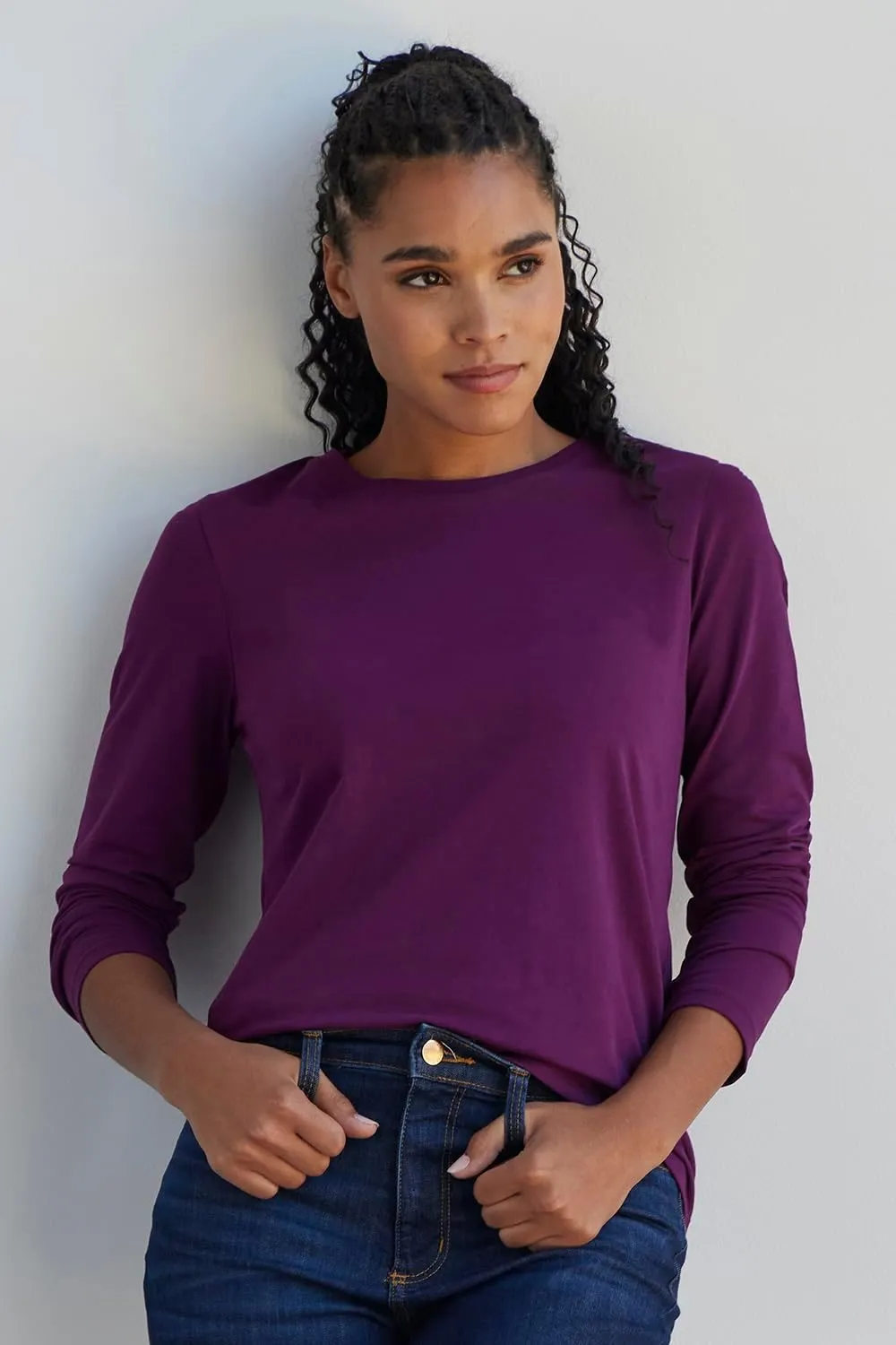 Women's Organic Pima Cotton Long Sleeve Crew Neck T-Shirt