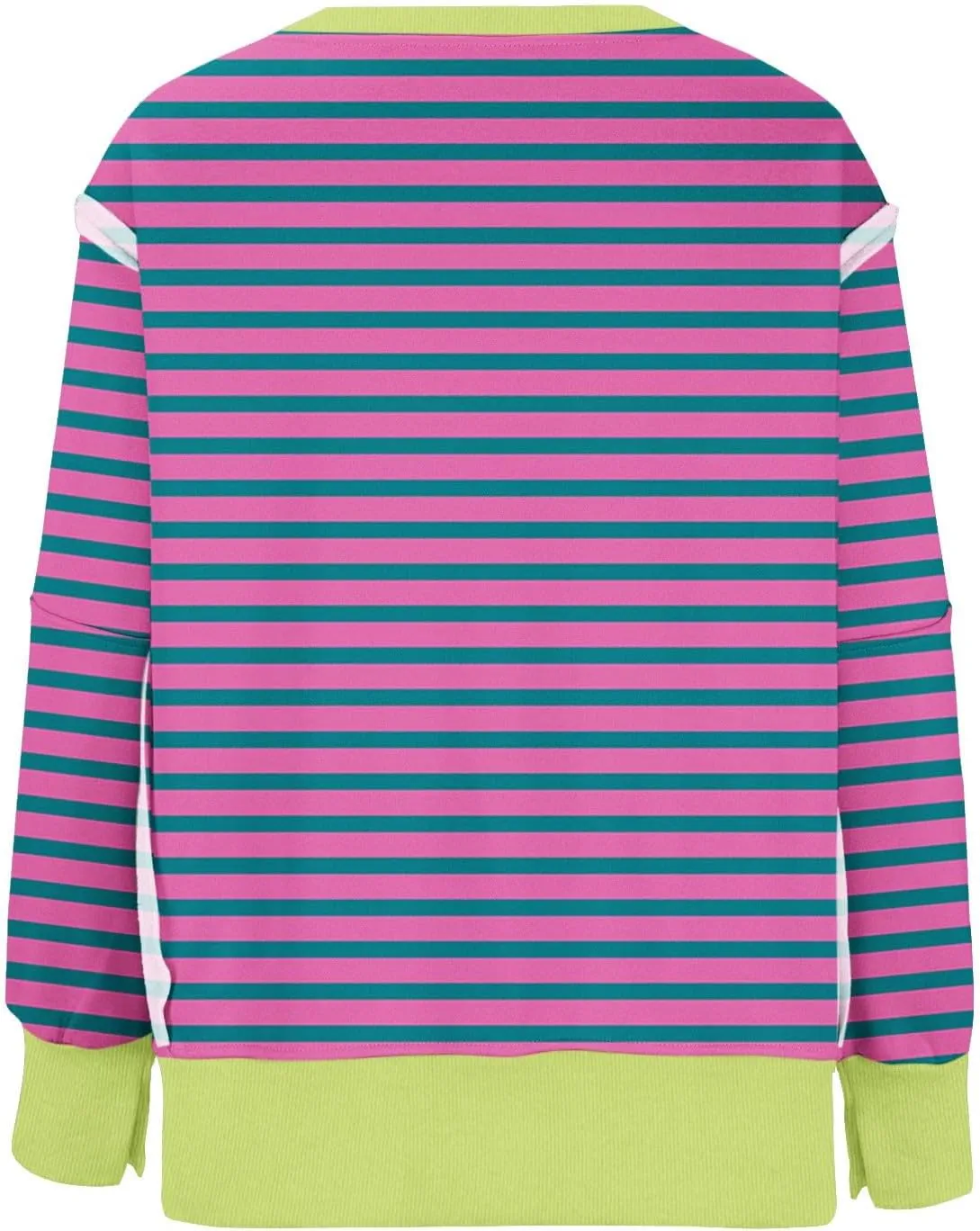 Womens Oversize Striped Sweatshirts Crew Neck Long Sleeve Top Patchwork Hoodie Irregular Hem Pullover Fall Clothes