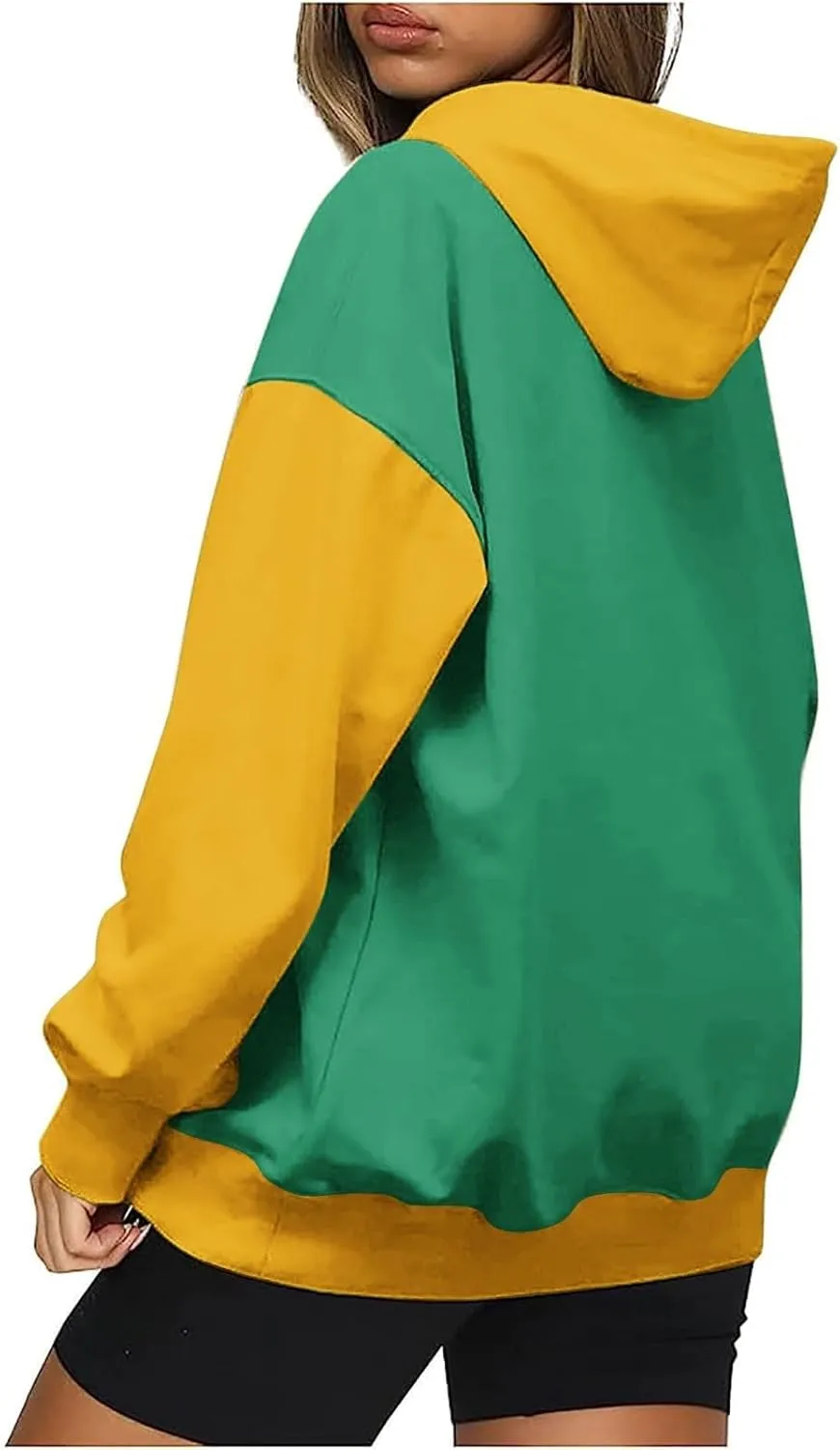 Women's Oversized Hoodies Fall Fashion Long Sleeve Hooded Sweatshirt Trendy Color Block Patchwork Y2k Pullover Tops