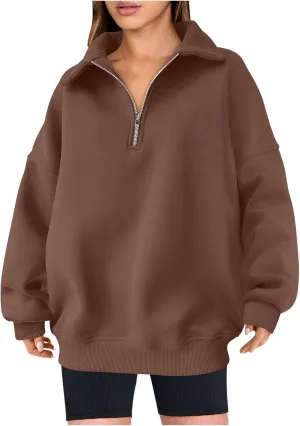 Women's Oversized Quarter Half Zip Hoodies Sweatshirt,2024 Winter V Neck Long Sleeve Pullover Tunic Trendy Clothes