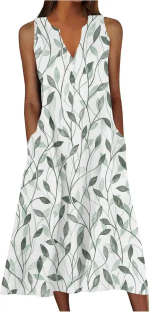 Women's Plus Size Summer Casual Dress Sleeveless Button Up V-Neck Maxi Dress Vintage Flowy Elegant Long Dresses