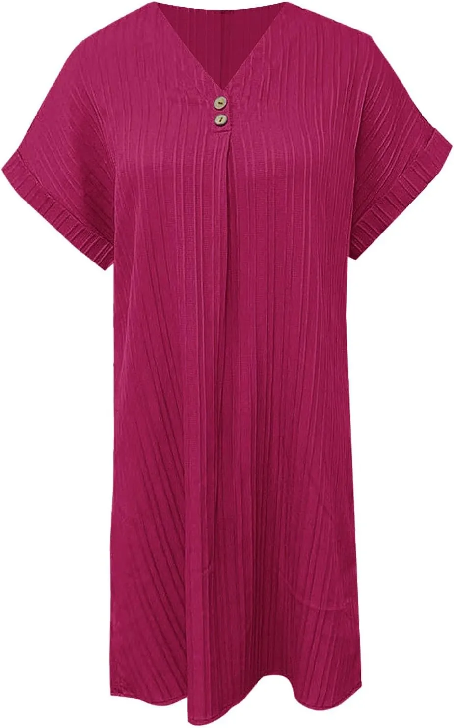 Womens Short Sleeve Casual Summer Dress V Neck Boho Beach Mini T Shirt Dress Dressy Work Button Down Swing Dresses