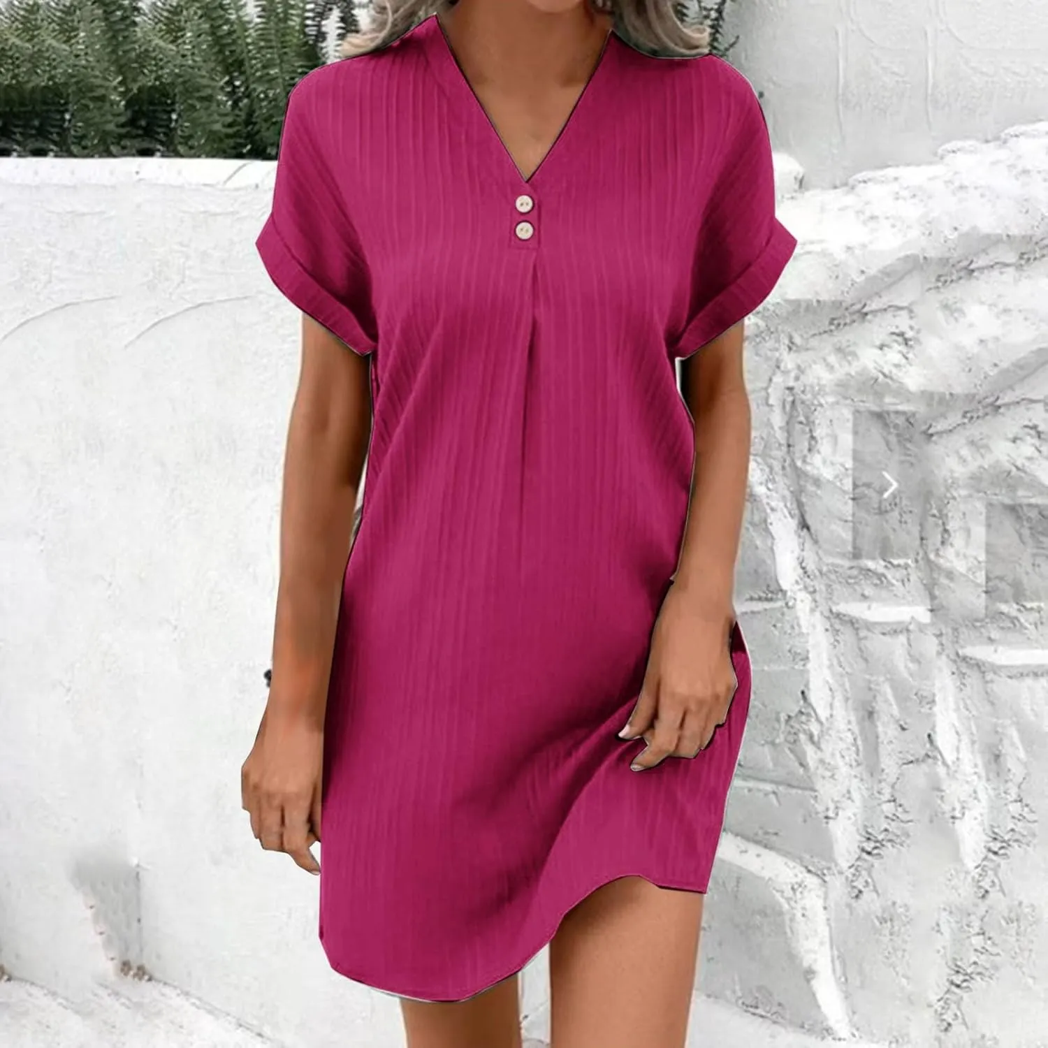 Womens Short Sleeve Casual Summer Dress V Neck Boho Beach Mini T Shirt Dress Dressy Work Button Down Swing Dresses