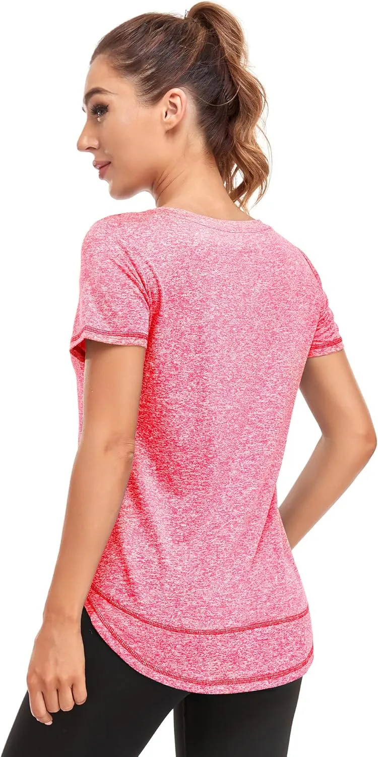 Women's Short Sleeve Workout Shirts Crewneck Sports Yoga Running Dry Fit Tops Side Split Tee