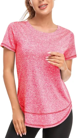 Women's Short Sleeve Workout Shirts Crewneck Sports Yoga Running Dry Fit Tops Side Split Tee