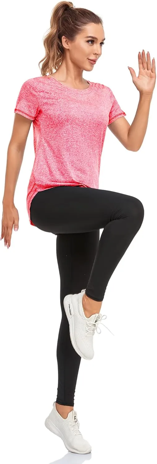 Women's Short Sleeve Workout Shirts Crewneck Sports Yoga Running Dry Fit Tops Side Split Tee