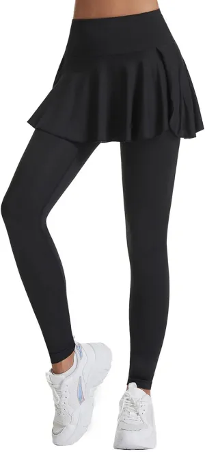 Women's Skirted Leggings Capri Skirt with Pockets Yoga Active Tights Pants Golf Tennis Workout Skort