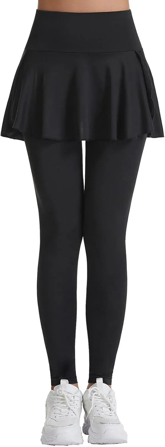 Women's Skirted Leggings Capri Skirt with Pockets Yoga Active Tights Pants Golf Tennis Workout Skort