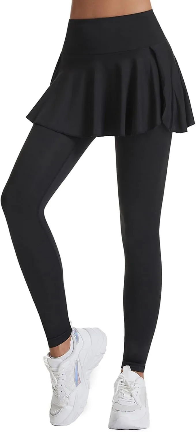 Women's Skirted Leggings Capri Skirt with Pockets Yoga Active Tights Pants Golf Tennis Workout Skort