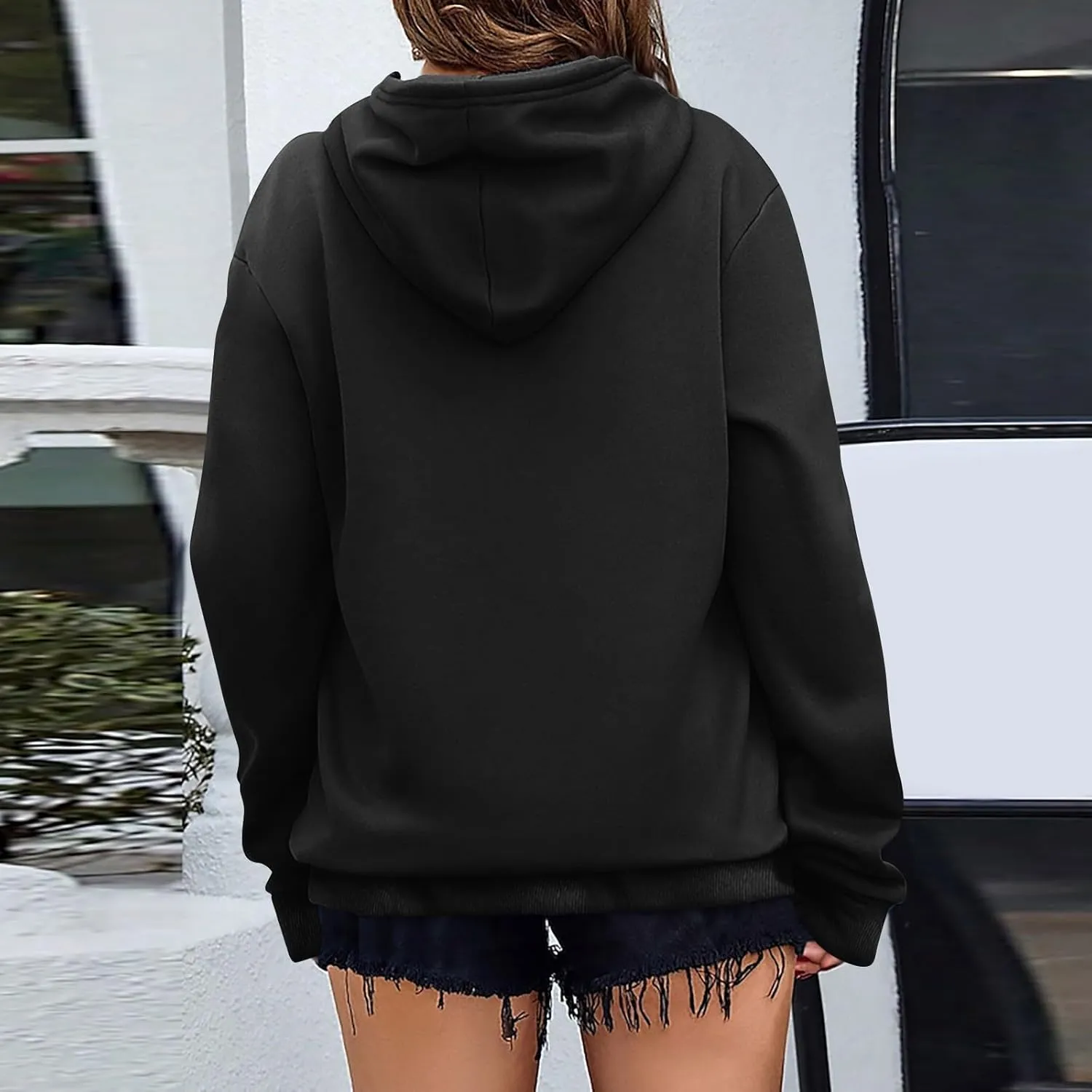 Women'S Solid Color Sweatshirt Long Sleeve Fleece Pullover Hooded Fashion Sweater With Pockets