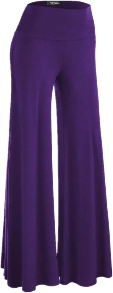 Womens Solid Palazzo Pants High Waist Wide Leg Pants Stretchy Pants