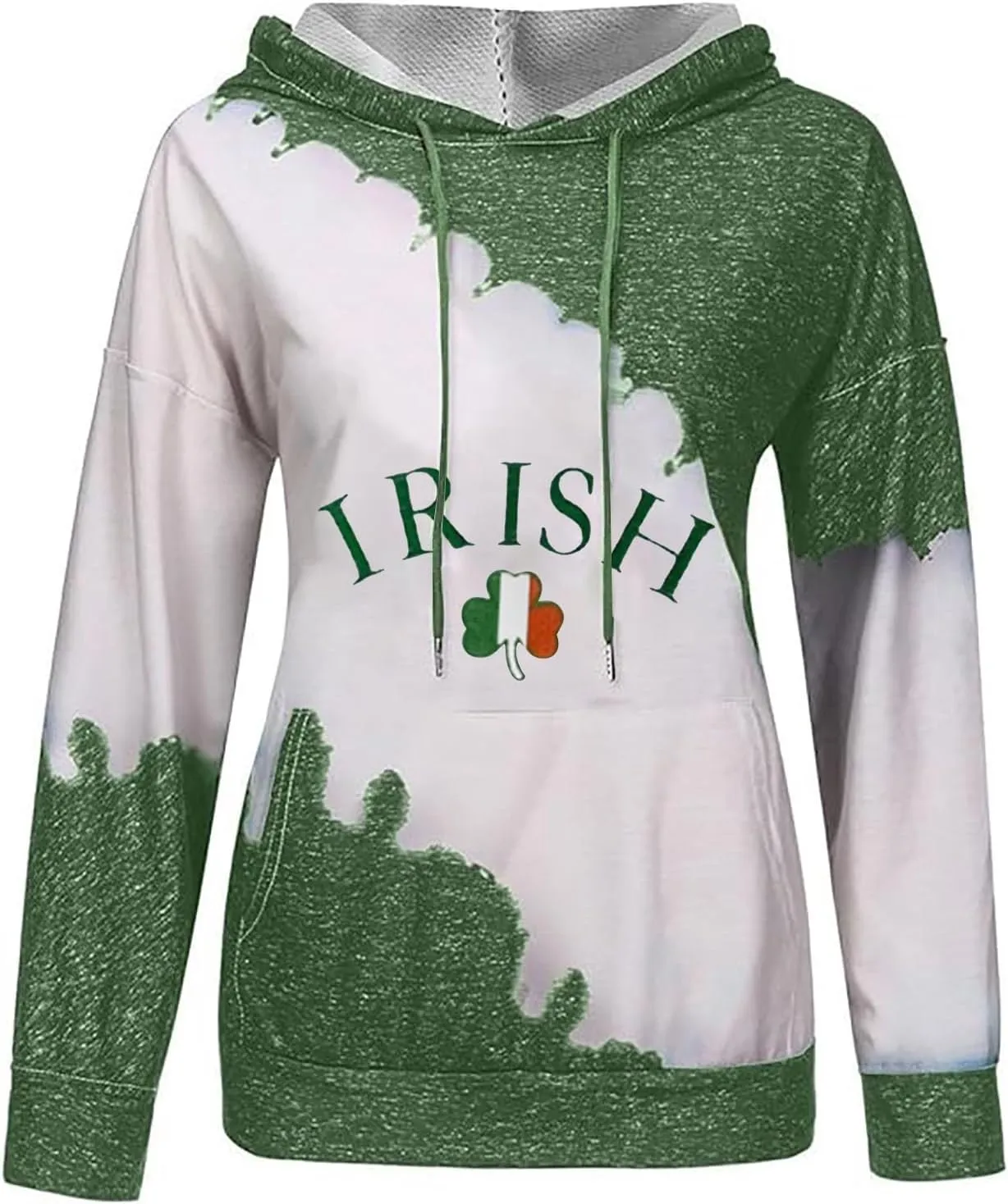 Womens St. Patrick's Day Clover Print Hoodie Casual Long Sleeve Sweatshirt Irish Shamrock Pullover Oversized Shirts Tops