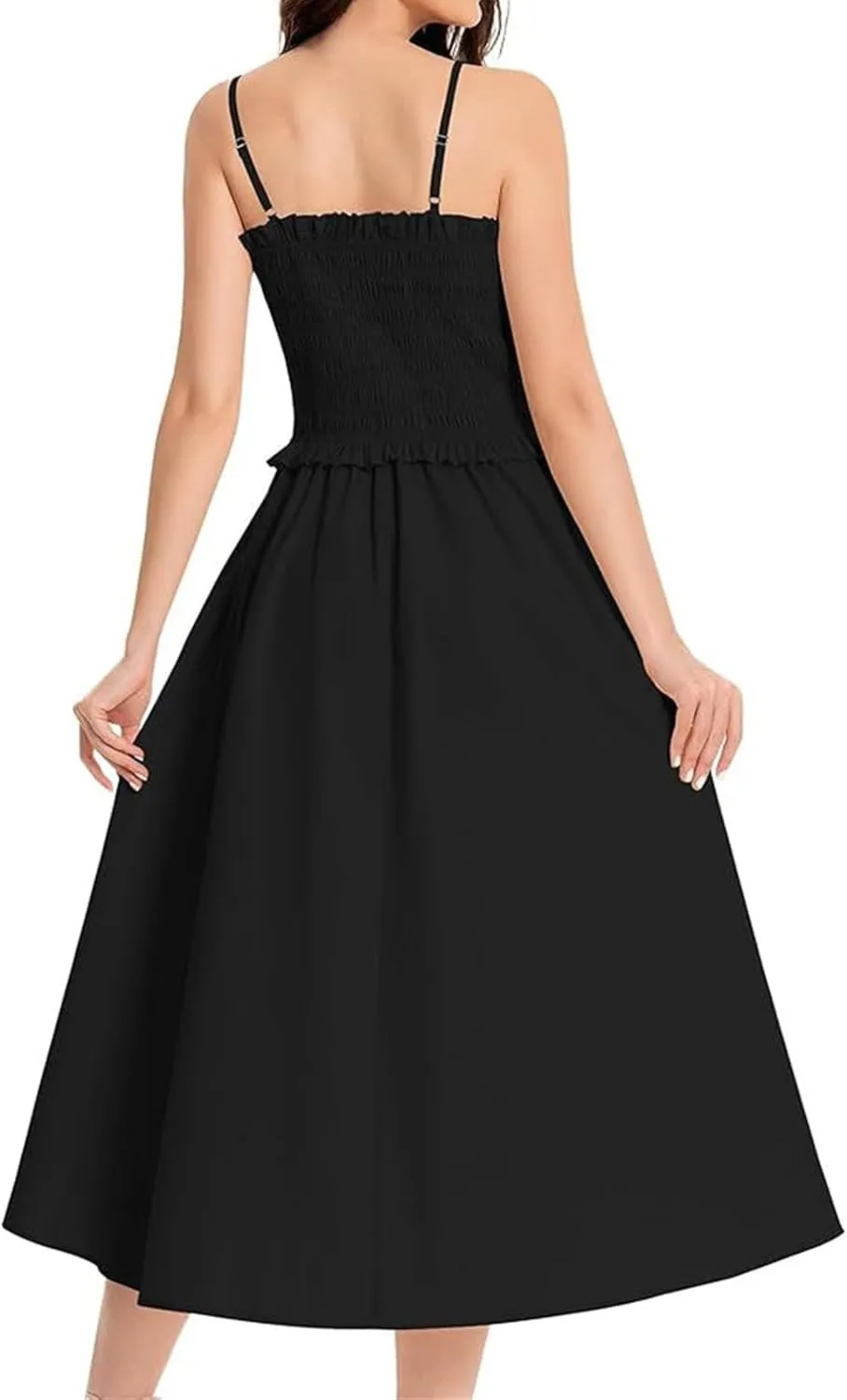 Women's Summer Dress 2025 Casual Fashion Spaghetti Strap Swing Smocked Maxi Sleeveless Beach Sundress