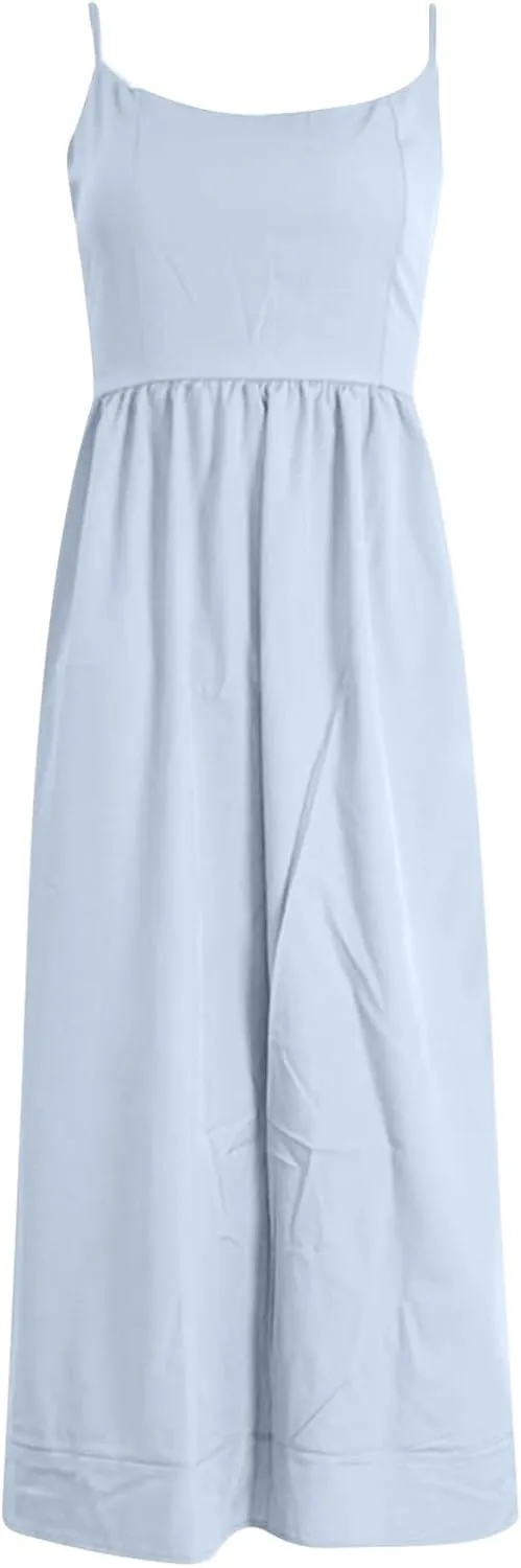 Womens Summer Dresses 2025 Sleeveless Flowy Pleated A Line Beach Vacation Sundress Fashion Spaghetti Strap Dresses