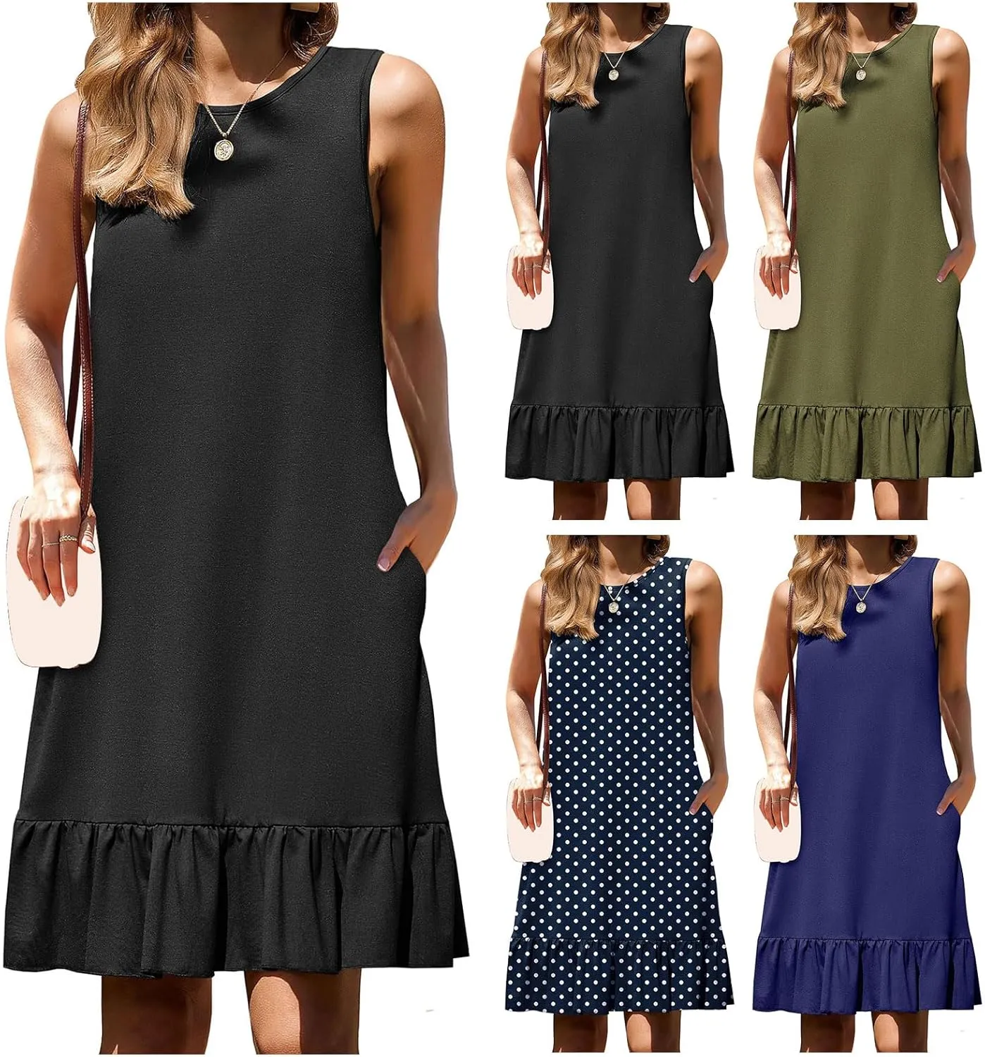 Women's Summer Dresses Loose 2025 Sleeveless Tank Beach Boho Mini Dress Ruffle Hem Sundress